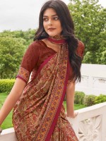 Light Brown Crepe Silk Digital Print Saree